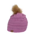 thumbnail image 1 of Gravity Threads Cable Knit Faux Fur Pom Pom Beanie Hat, New Lavender, 1 of 2