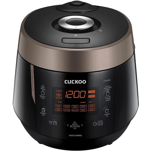 CUCKOO 6-Cup Pressure Rice Cooker, 13 Modes: White Rice, Brown Rice, GABA, Porridge, Mixed Grains & More, CR-P0609S, Black