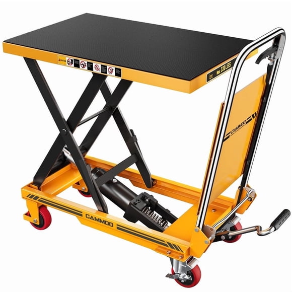 Foldable Hydraulic Lift Table Cart, 500 lbs Capacity, 28.5" Max Height, Manual Single Scissor Lift with Non-Slip Platform & Locking Wheels for Material Handling & Transport