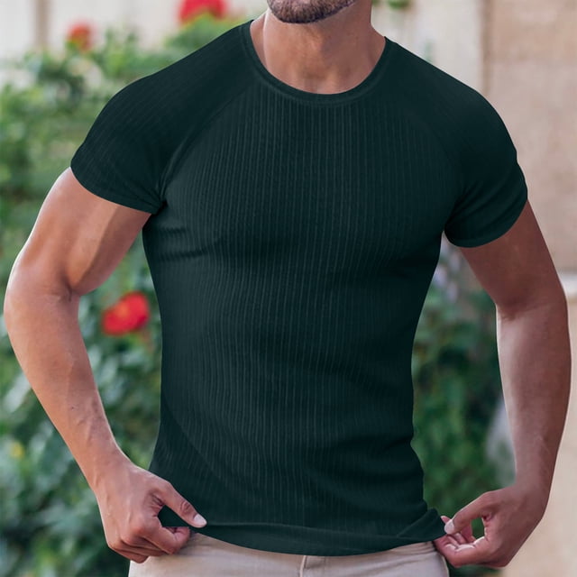 Styesk T-Shirts pour Homme T-shirt Décontracté pour Homme Mode Couleur Unie Col Rond T-shirt à Manches Courtes Haut/chemise à Col Rond