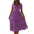 thumbnail image 1 of Penkiiy Mode Femmes Été Décontracté-Col Imprimé Manches Courtes Robe Ample S Violet, 1 of 7