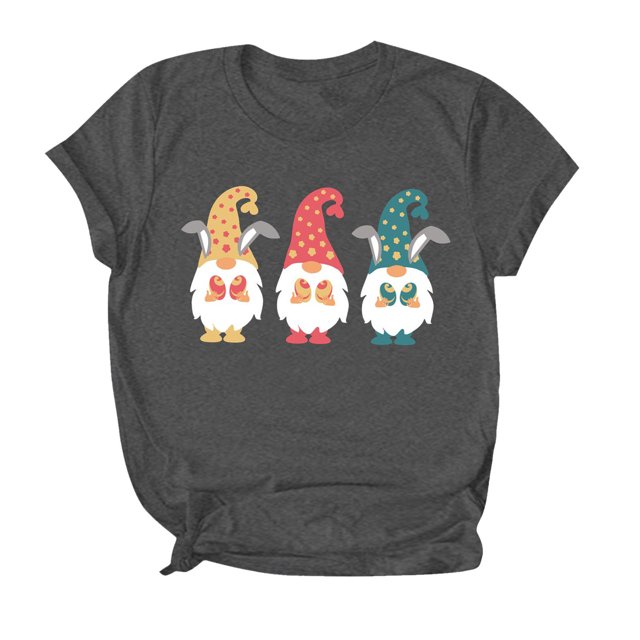 RKSTN Hauts pour Femmes 2024 Mode Pâques Mignon Lapin Imprimé Col Rond Hauts Coupe Ample Manches Courtes Blouse Unie Hauts