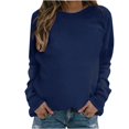 thumbnail image 1 of PEZHADA Chandails d'Automne pour Femmes en Liquidation Chandail à Col Rond pour Femmes, Chandail à Enfiler pour Femmes à Manches Longues Col Rond Chandail Uni Hauts Blouse Bleu Foncé, 1 of 4