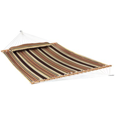 Sunnydaze Grand Hamac en Tissu Matelassé pour Deux Personnes avec Barres d'Écartement et Oreiller Détachable - Capacité de Poids de 450 lb - Plage Sablonneuse