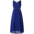 thumbnail image 1 of YUUMIN Robe de Fête Élégante en Mousseline Perlée pour Fille Sans Manches Froncée à Col en V Robe de Demoiselle d'Honneur Bleu 6, 1 of 5