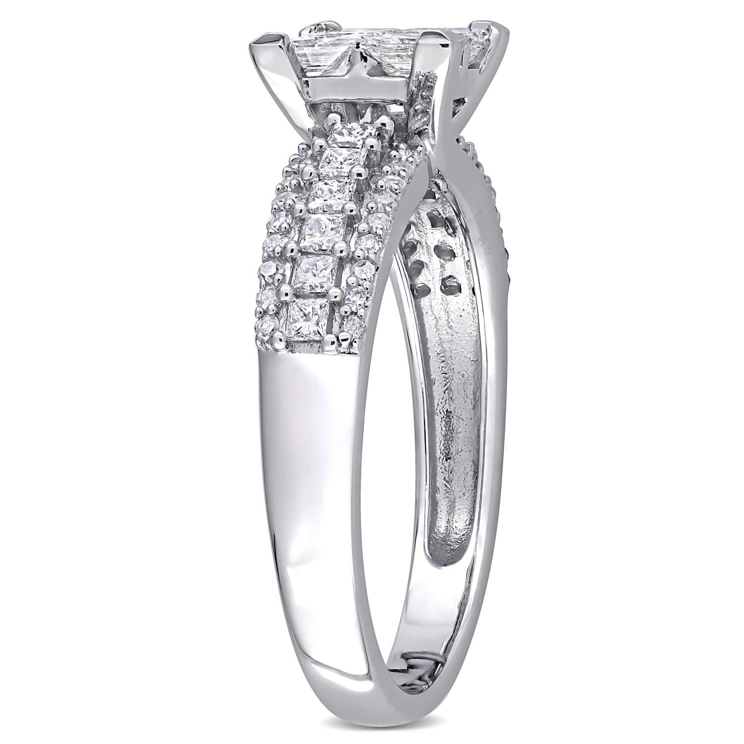 Miabella Bague de fiançailles a centre quad de coupe princesse en or blanc 10K avec diamant de 1 carat P.T.