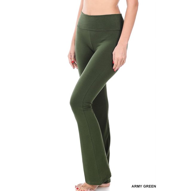 CHUANK Womens & Plus Stretch Cotton Fold-Over High Waist Bootcut Workout Flared Yoga Pants