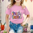 thumbnail image 2 of PMVFHDE T-Shirt Graphique à Manches Courtes Imprimé Lapin de Pâques pour Enfants, Col Rond, Décontracté, Printemps Été, Rose, 10-11 Ans, 2 of 4