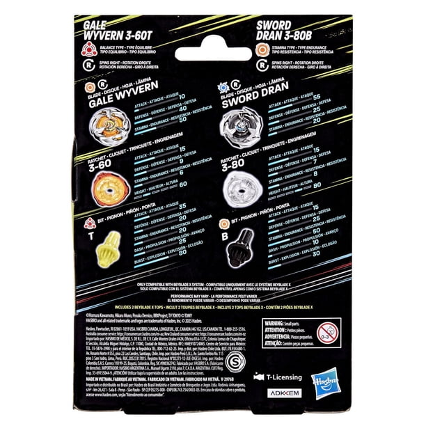 Beyblade X Gale Wyvern 3-60T & Sword Dran 3-80B Dual Pack Set