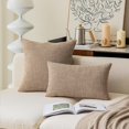 thumbnail image 4 of GHSDFBB Set of 2 Textural Faux Linen Throw Cushion Pillow Covers Shams for Couch, Invisible Zipper, 55x55CM, Natural Linen, 4 of 7
