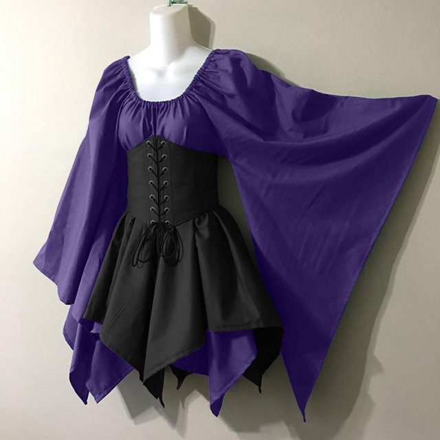 Gspmoly Robes pour Femmes, Costumes pour Femmes Gothiques à Manches Longues Robes Corset à Manches Longues Robe à Col Rond Longueur Genou Robe de Cocktail jusqu'à 65 % de Rabais
