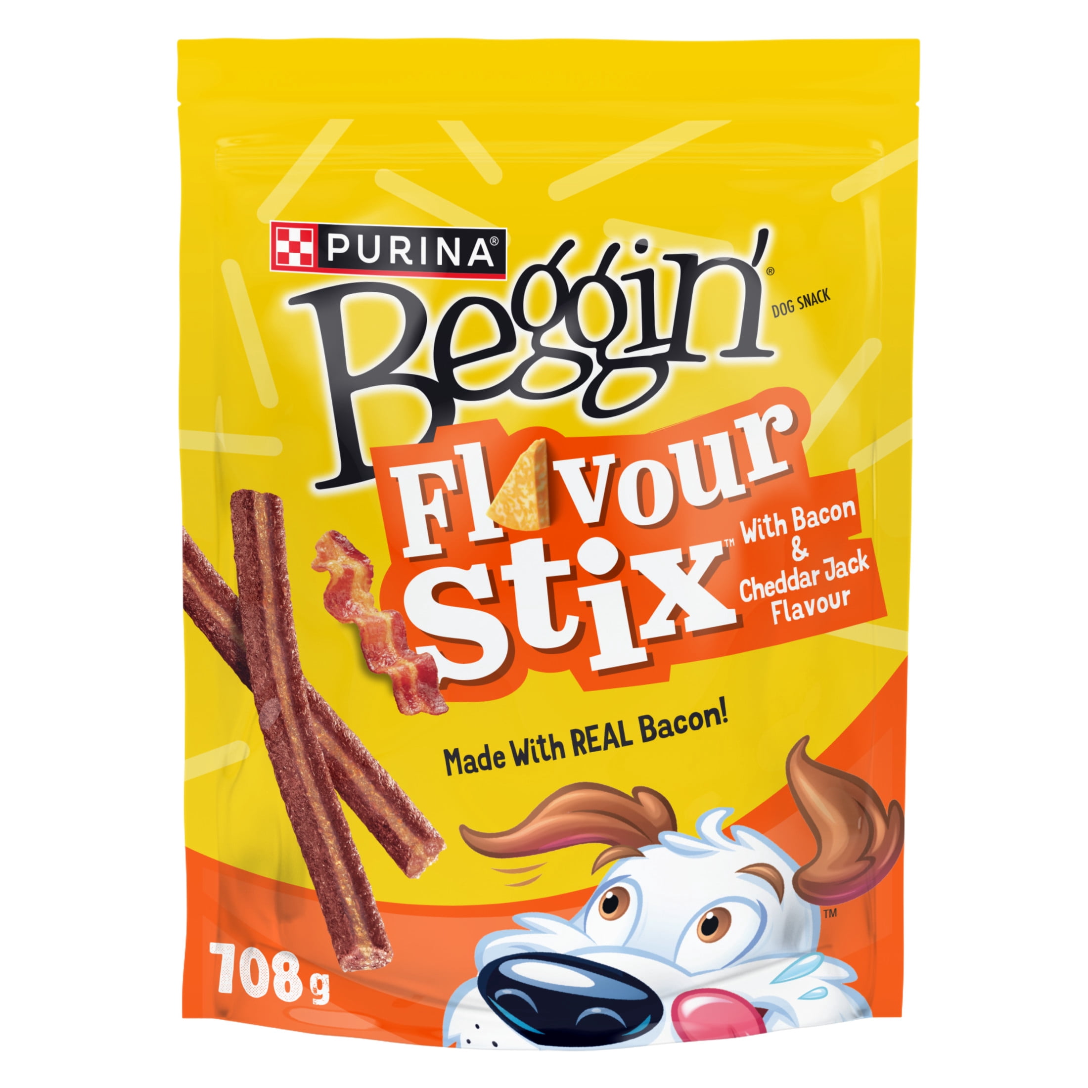 Beggin' Flavour Stix Aux saveurs de Bacon et de Fromage Cheddar et Jack, Gâteries en bâton à mâcher pour chiens 708 g