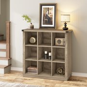 BeesClover 9 Cube Bookcase, Farmhouse Wooden Bookshelf, Long Rustic Freestanding Book Shelf Cabinet, 3-Tier Storage Organizer for Living Room, Entryway, Office
