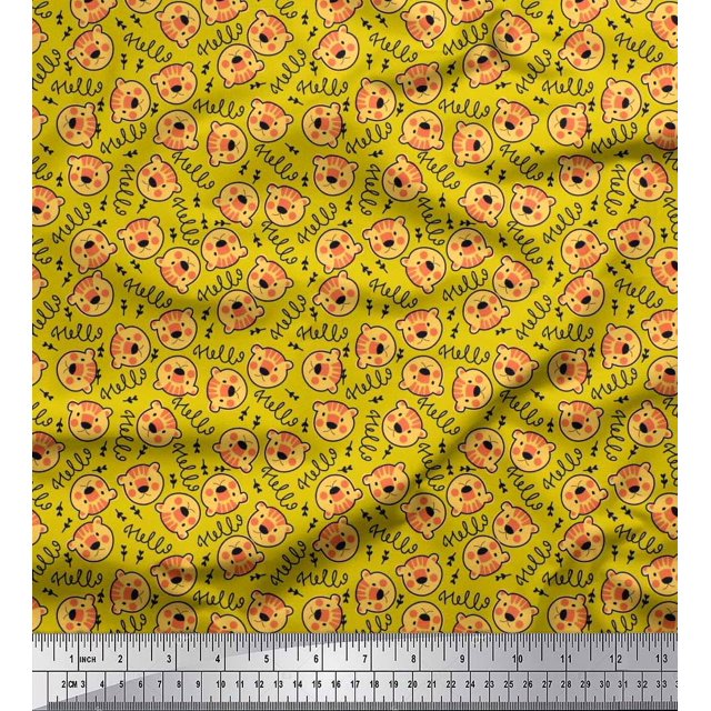 Soimoi Rayon Crepe Fabric Text & Tiger Face Cartoon Print Sewing Fabric Yard 46 Inch Wide