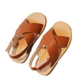 thumbnail image 1 of MIASHUI Girls Sandals Adjustable Strap Open Toe Flats Summer Walking Shoes,Brown,7-8 Years, 1 of 8