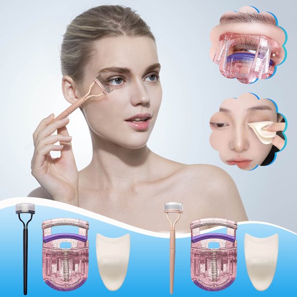MTBLYS Eyelash Application Tool Kit 3 In 1 Set Metal Teeth Mascara Comb Portable Curler and Applicator Eyelash Extensions Tweezers Clips