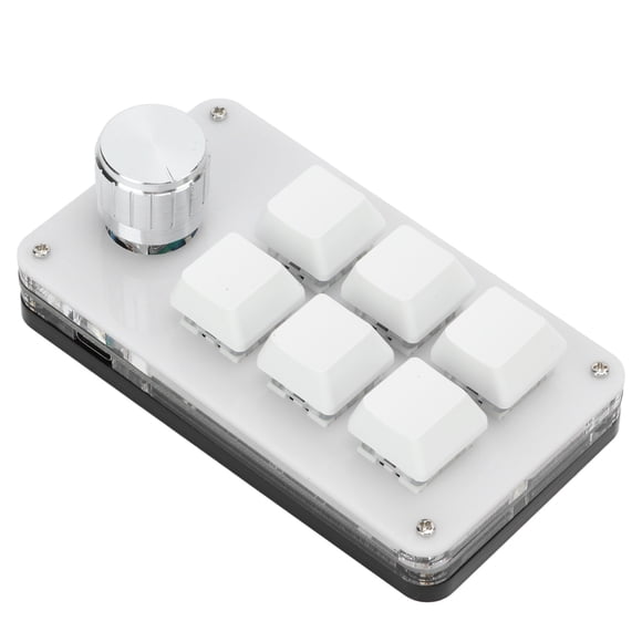 One Handed Mechanical Keyboard, Dustproof Portable 6 Key High Strength Mini Keypad With Knob For Laboratory For Office Black White,Matte Black + Glossy Black