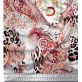 thumbnail image 1 of Soimoi Orange Poly Georgette Fabric Paisley & Leopard Animal Skin Fabric Prints By Yard 42 Inch Wide, 1 of 3