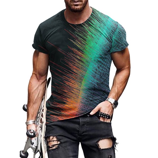Bellella T-shirt Homme Col Rond T-Shirts Manches Courtes Hauts d'Été Mode Blouse Imprimée Numérique 3D Pull Style C TP