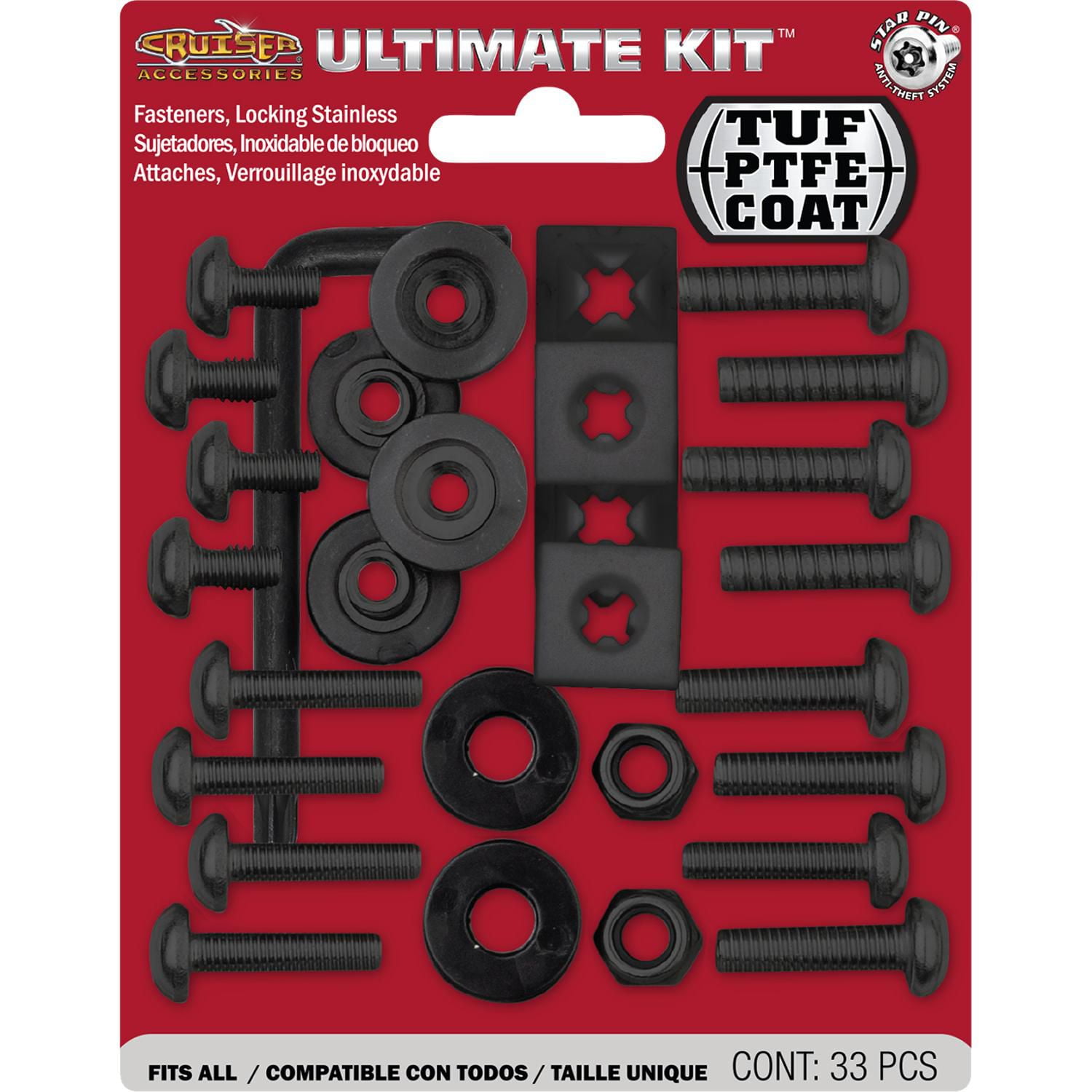 Cruiser Accessories Ultimate Kit Locking Fasteners, Star Pin, Stainless Black PTFE