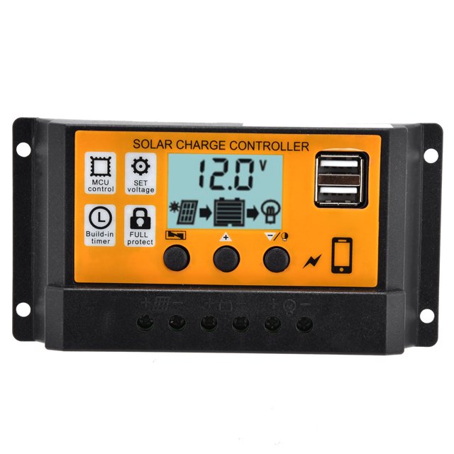 Contrôleur de Charge Intelligent Panneau Solaire Double USB Régulateur de Contrôle de Charge PWM à 3 Étages 12V/24V10A