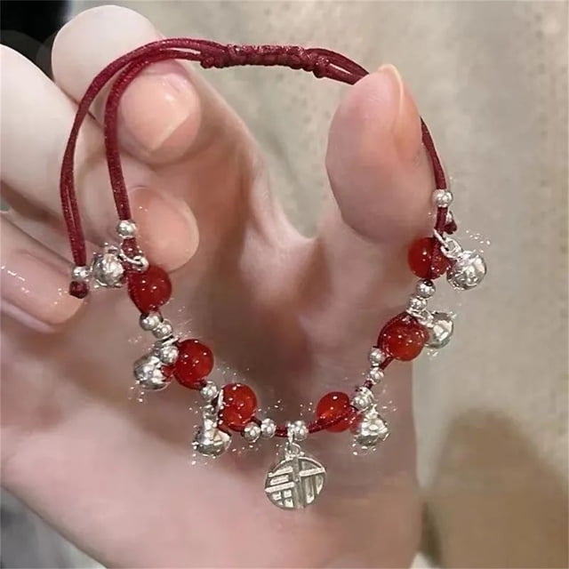 Dvkptbk Bracelet Chineses-Style Fus Card Hand-Woven Double Red Rope Bells Bracelet Gift Jewelry