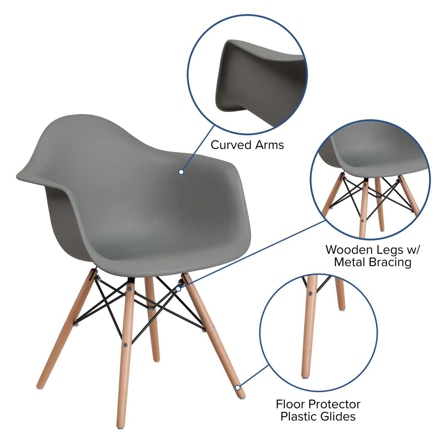 Fauteuil gris seau de la collection Heavenly avec pieds en bois