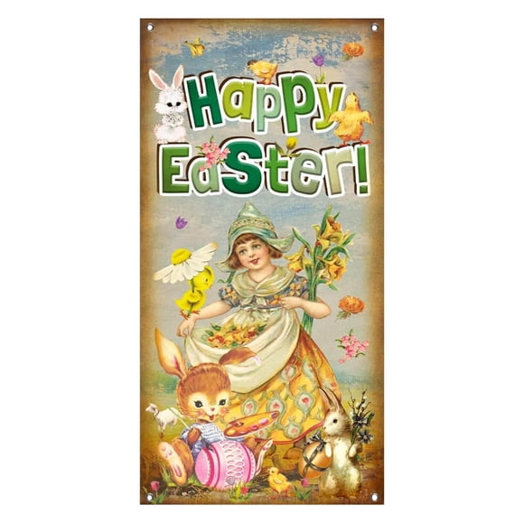 Easter Bunny Door Banner Spring Holiday Decoration Happy Egg Design Hanging Sign For Indoor Outdoor Party Festive Home