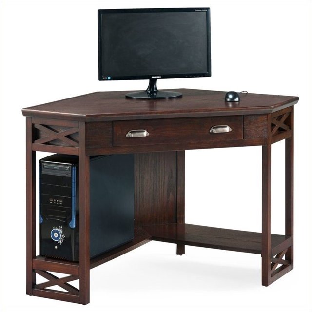 Bowery Hill Corner Computer Writing Desk in Chocolate Oak