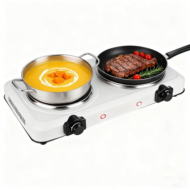 1800W Dual Electric Stove Infrared Dual Burner Portable Hot Plates Glass Double Cooktop Countertop Counter Stove Stepless Temperature for Kitchen RV