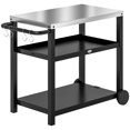 thumbnail image 1 of Outdoor Grill Dining Cart with Stainless Steel Top, 3-Shelf BBQ Food Prep Table & Pizza Oven Stand, Movable Kitchen Island with Hooks and Wheels, Charcoal Grey, 40.2"W x 31.9"H, 1 of 7