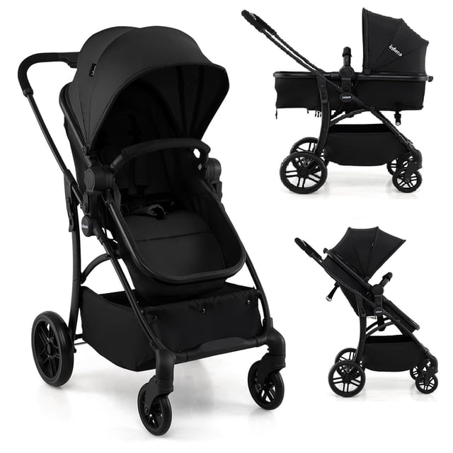 INFANS Poussette 2 en 1 pour Bébé, Poussette Convertible avec Berceau Siège Réversible Dossier Réglable Auvent Pliage à une Main, Poussette Compacte pour Tout-Petits pour Enfants Nourrissons Nouveau-Nés 0-36 Mois