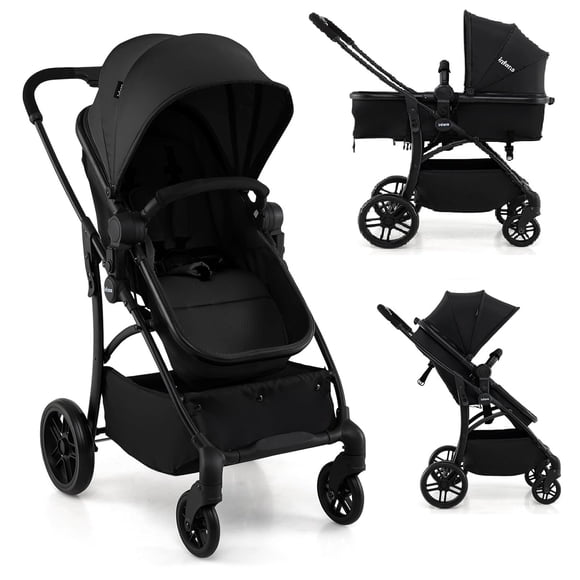 INFANS Poussette 2 en 1 pour Bébé, Poussette Convertible avec Berceau Siège Réversible Dossier Réglable Auvent Pliage à une Main, Poussette Compacte pour Tout-Petits pour Enfants Nourrissons Nouveau-Nés 0-36 Mois