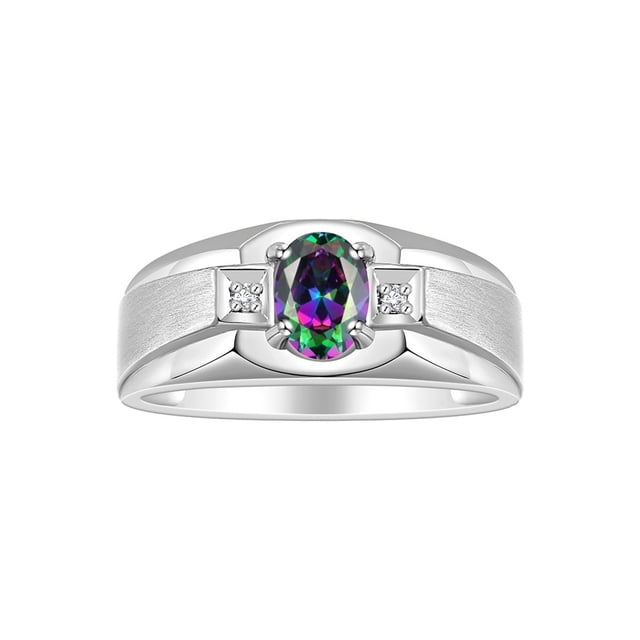 RYLOS Men's Rings Sterling Silver Classic 7X5MM Oval Gemstone & Diamond Ring Alexandrite June Birthstone Rings For Men, Silver Rings, Size 13