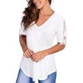 thumbnail image 3 of Timegard Hauts pour Femmes Été Dentelle Ajourée Manches Courtes Col en V Décontracté Confortable Tuniques pour Leggings, 3 of 7