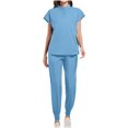 thumbnail image 2 of Women Scrubs Matching Set Round Neck Stretch Tops With Pockets & Cargo Pants Jogger Nurse Work Uniform Sets, 2 of 5