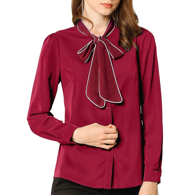 INSPIRE CHIC Blouse Chemise à Manches Longues de Travail pour Femmes à Col Noué Boutonnée