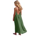 thumbnail image 2 of EGNMCR Kids Girls Fashion Cute Solid Color Back Drawstring Loose Suspender Long Dress Girls Dress, 2 of 9