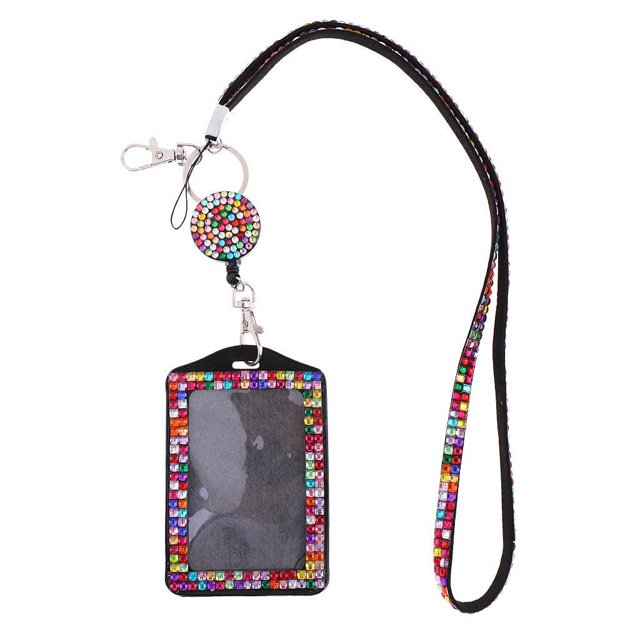 BELOVING 1x Lanière Bling en Strass avec Moulinet Rétractable Support de Badge d'Identité Vertical Coloré
