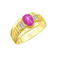 thumbnail image 3 of RYLOS Men's Rings 14K Yellow Gold Ring Classic Designer Style 8X6MM Oval Gemstone & Diamond Ring Star Ruby July Birthstone Rings For Men Size 10, 3 of 7