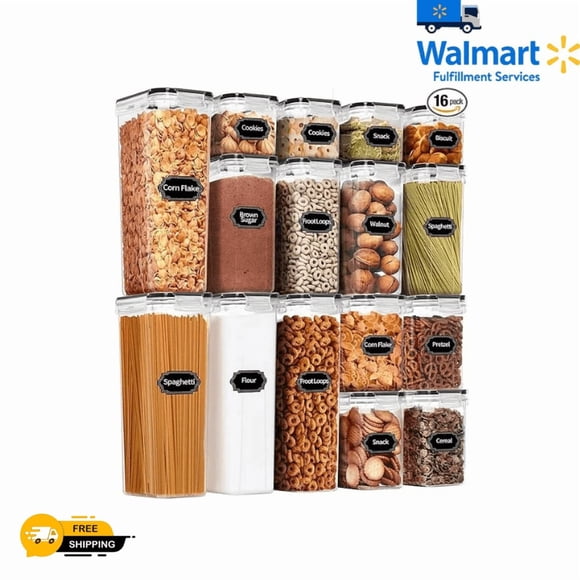 Food Storage Container Set with Lids, 16 Pcs Plastic Dry Food Canisters for Kitchen Pantry Organizers and Storage