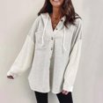 thumbnail image 4 of Swstbby Liquidation d'Économies d'Automne! Hauts d'Automne pour Femmes Grande Taille, Chandail à Capuchon à Manches Longues à Boutons pour Femme Décontracté à Contraste de Couleurs Patchwork Gris P, 4 of 5