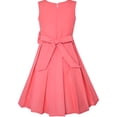 thumbnail image 2 of Girls Dress Color Block Contrast Bow Tie Coral White Party 7 Years, 2 of 7