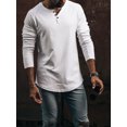 thumbnail image 3 of FAROOT T-shirt Décontracté pour Homme de Printemps Automne, Couleur Unie, Manches Longues, Col Ras du Cou, Chemise Boutonnée, Hauts, 3 of 7