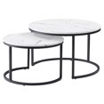 thumbnail image 1 of CorLiving Fort Worth White Faux Marble Finish Engineered Wood Round Indoor Nesting Coffee Tables with Black Steel Base, 1 of 8