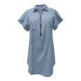 thumbnail image 4 of Pompotops Women's Short Sleeved Solid Color Loose Zippered Mid Calf Dress On Sale, 4 of 6