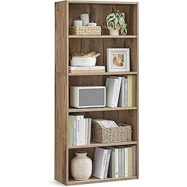 VASAGLE Bookshelf, 23.6 Inches Wide, 5-Tier Open Bookcase with Adjustable Storage Shelves, Floor Standing Unit, Camel Brown
