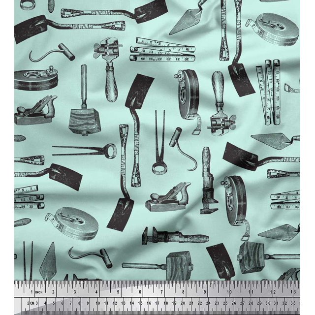 Soimoi Green Poly Georgette Fabric Gardening Tools & Hardware Print Sewing Fabric Yard 42 Inch Wide