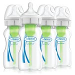 Dr. Brown's Natural Flow Anti-Colic Options+ Wide-Neck Baby Bottle, 4 x 9oz Bottles, Level 1 Nipple, 0m+