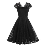 Black Summer Dress for Women Womens Summer Black V-Neck Lace Sleeveless Retro Dress Dress Summer Dress for Women with Sleeves Black Lace Dress for Women Lace Black Dress for Women